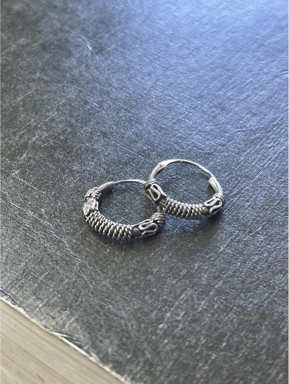 925 Sterling Silver  Antique Small Bali Hoop Earrings for 12MM‎
